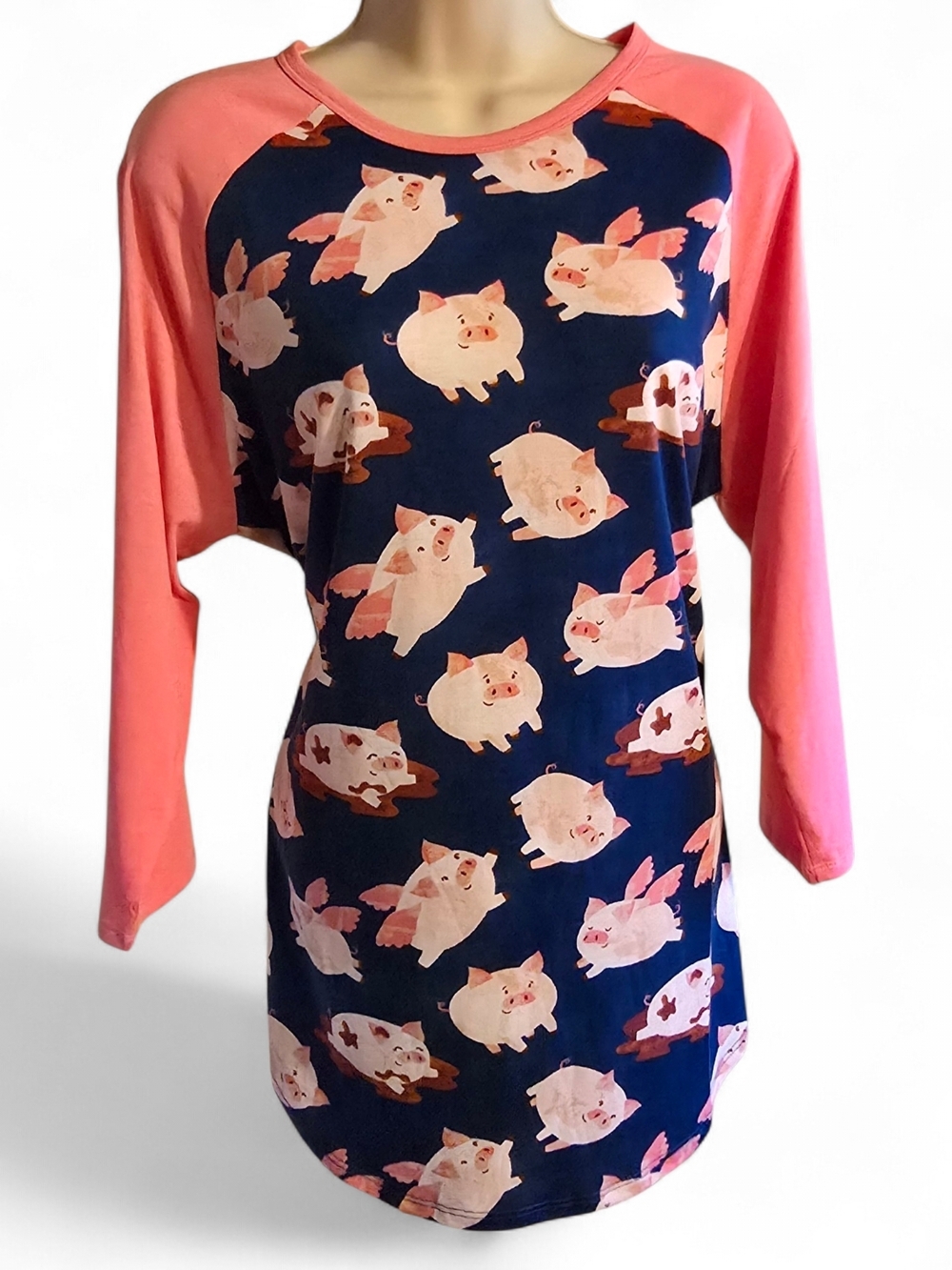 LuLaRoe Randy Flying Pig Baseball Tee NWT L